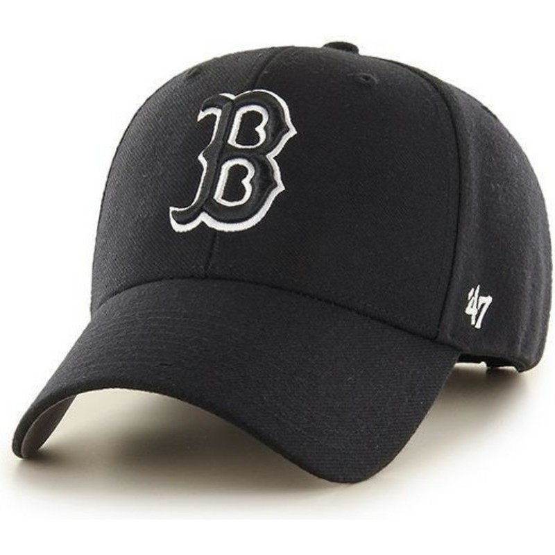 47-brand-curved-brim-black-and-white-logo-boston-red-sox-mlb-mvp-black-snapback-cap