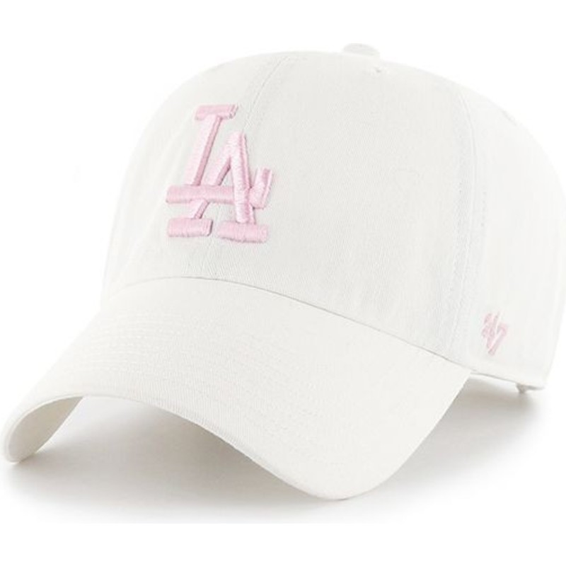 47-brand-curved-brim-pink-logo-los-angeles-dodgers-mlb-clean-up-white-cap