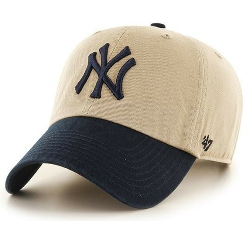 47-brand-curved-brim-new-york-yankees-mlb-clean-up-beige-cap-with-black-visor