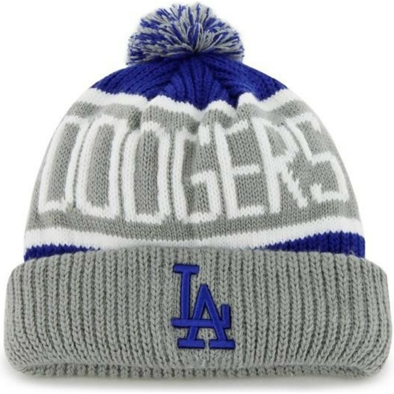 47-brand-los-angeles-dodgers-mlb-cuff-knit-calgary-grey-and-blue-beanie-with-pompom