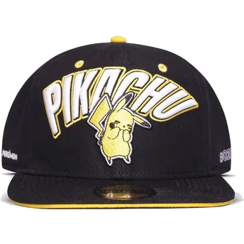 Difuzed Flat Brim Pikachu Embarrassed Pokémon Black Snapback Cap