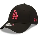 new-era-curved-brim-pink-logo-9forty-league-essential-los-angeles-dodgers-mlb-black-adjustable-cap