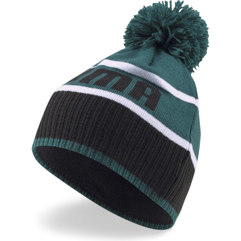 puma-green-and-black-beanie-with-pompom