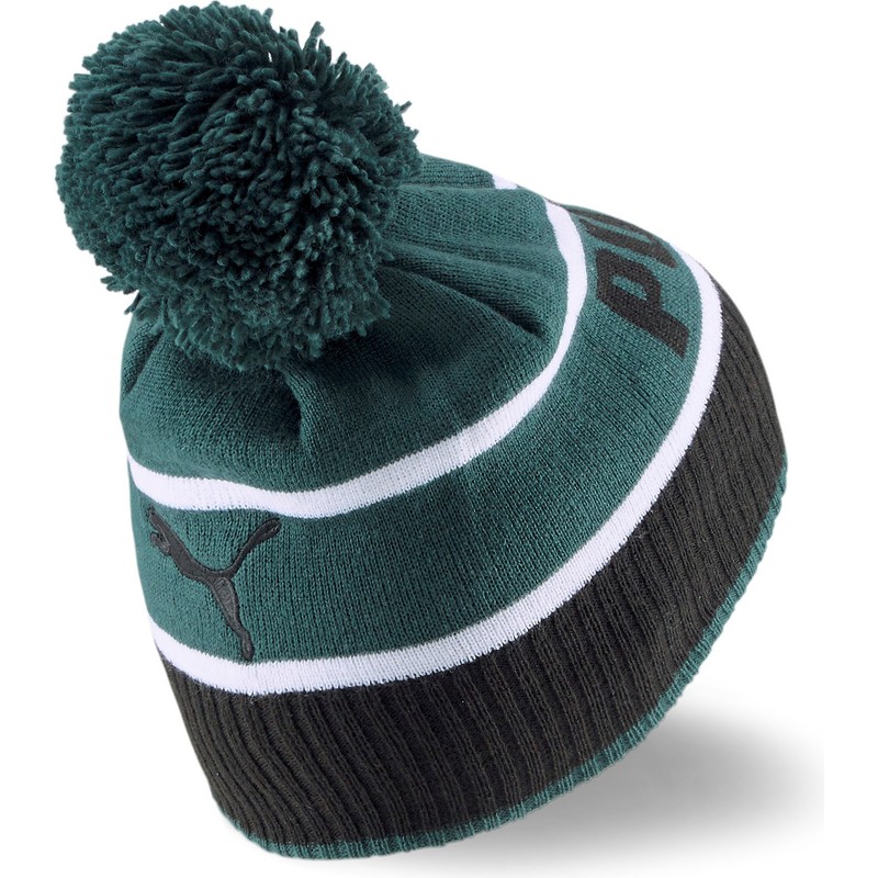 puma-green-and-black-beanie-with-pompom