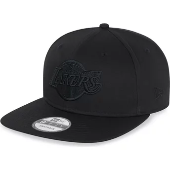 New Era Flat Brim Black Logo 9FIFTY Los Angeles Lakers NBA Black Snapback Cap