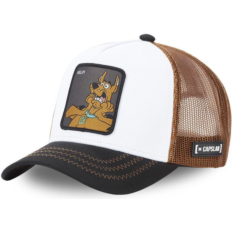 capslab-scooby-doo-help-rel-white-brown-and-black-trucker-hat