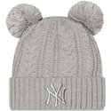 new-era-women-grey-logo-cuff-double-new-york-yankees-mlb-grey-beanie-with-pompom