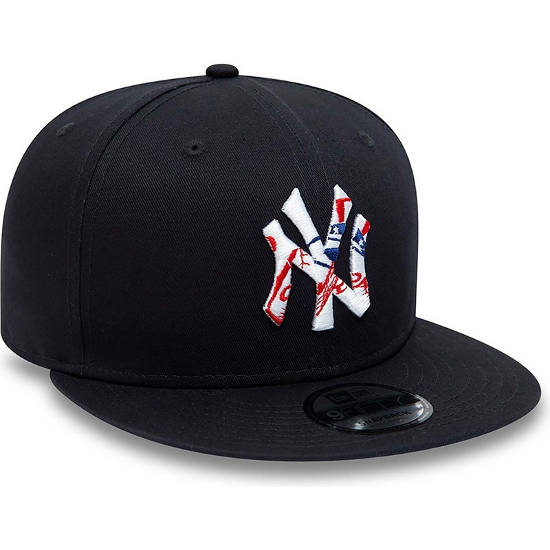 new-era-flat-brim-9fifty-team-infill-logo-new-york-yankees-mlb-navy-blue-snapback-cap