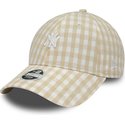 new-era-curved-brim-women-9forty-gingham-new-york-yankees-mlb-beige-adjustable-cap