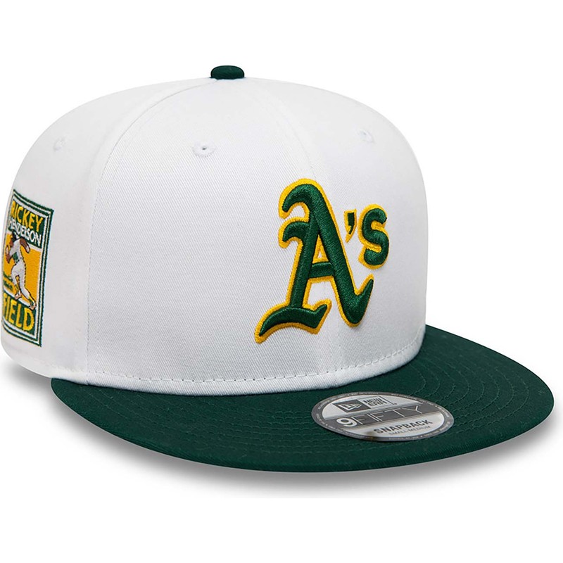 new-era-flat-brim-rickey-henderson-9fifty-crown-patches-oakland-athletics-mlb-white-and-green-snapback-cap