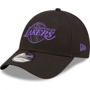 New Era Curved Brim Purple Logo 9FORTY Neon Outline Los Angeles Lakers NBA Black Adjustable Cap