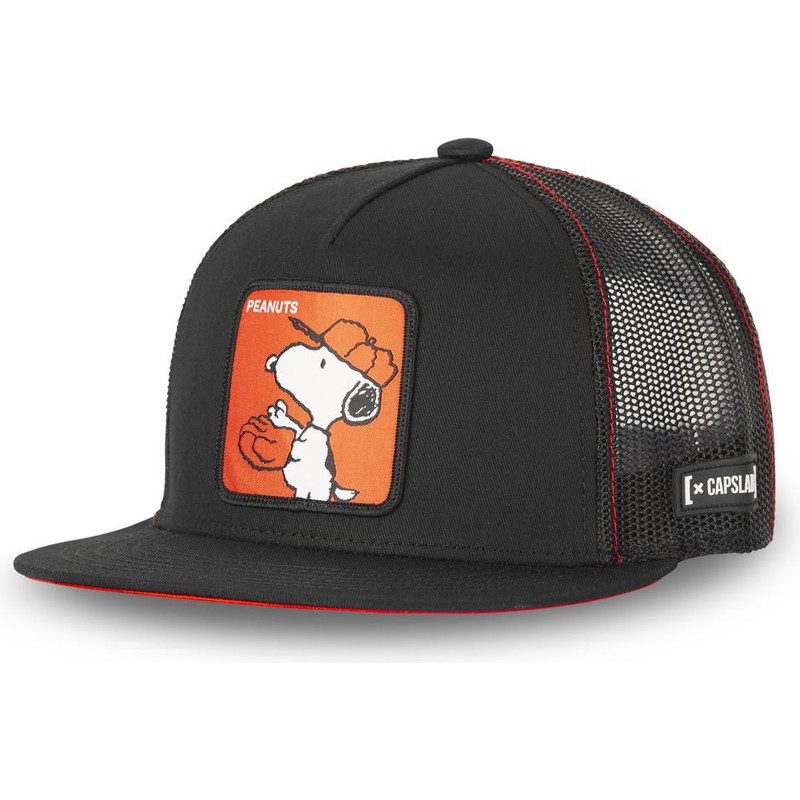 capslab-flat-brim-snoopy-casf-ba1-peanuts-black-trucker-hat