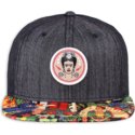 djinns-flat-brim-frida-kahlo-linen-rev-black-snapback-cap