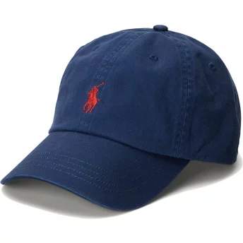 Polo Ralph Lauren Curved Brim Red Logo Cotton Chino Classic Sport Navy Blue Adjustable Cap