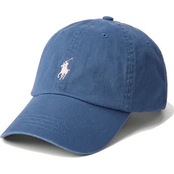 Polo Ralph Lauren Curved Brim Pink Logo Cotton Chino Classic Sport Navy Blue Adjustable Cap