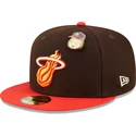 new-era-flat-brim-59fifty-the-elements-fire-pin-miami-heat-nba-brown-and-red-fitted-cap