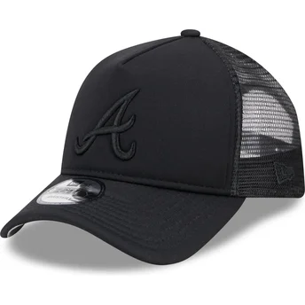 New Era Black Logo 9FORTY A Frame All Day Trucker Atlanta Braves MLB Black Trucker Hat