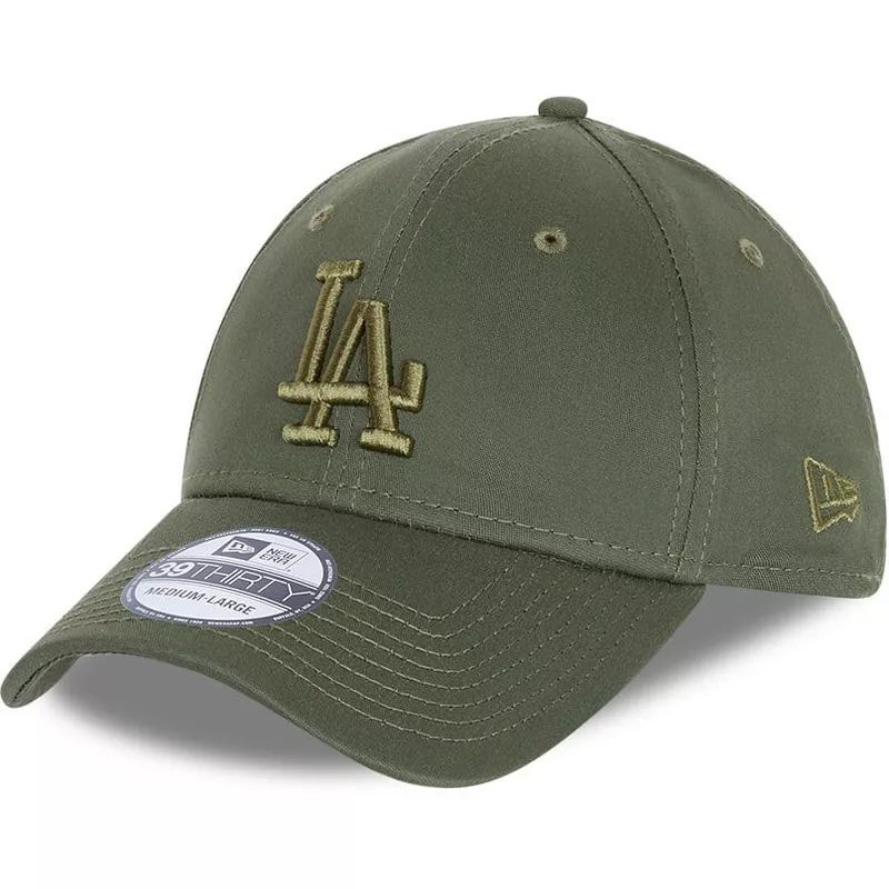 new-era-curved-brim-green-logo-39thirty-league-essential-los-angeles-dodgers-mlb-green-fitted-cap