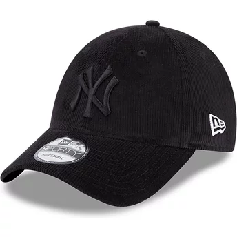 New Era Curved Brim Black Logo 9FORTY Cord New York Yankees MLB Black Adjustable Cap