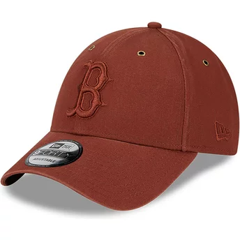 New Era Curved Brim Brown Logo 9FORTY Washed Canvas Boston Red Sox MLB Brown Adjustable Cap