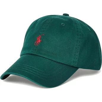 Polo Ralph Lauren Curved Brim Red Logo Cotton Chino Classic Sport Dark Green Adjustable Cap
