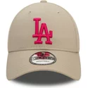 new-era-curved-brim-pink-logo-9forty-league-essential-los-angeles-dodgers-mlb-beige-adjustable-cap