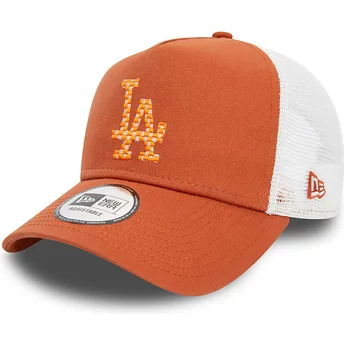 New Era A Frame Seasonal Infill Los Angeles Dodgers MLB Brown and White Trucker Hat