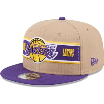New Era Flat Brim 9FIFTY Draft 2024 Los Angeles Lakers NBA Brown and Purple Snapback Cap