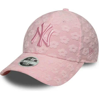 New Era Curved Brim Women 9FORTY Floral Towelling New York Yankees MLB Pink Adjustable Cap
