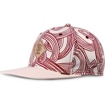 Djinns Flat Brim MA Pattern Beige and Red Snapback Cap