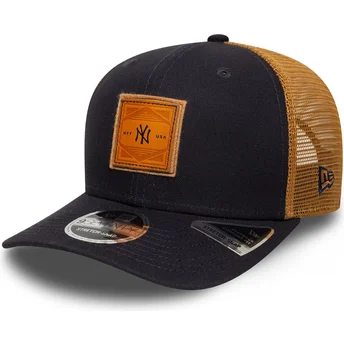 New Era 9SEVENTY Stretch Snap Debossed Logo New York Yankees MLB Navy Blue and Brown Trucker Hat
