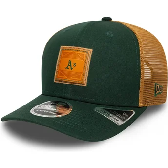 New Era 9SEVENTY Stretch Snap Debossed Logo Oakland Athletics MLB Green and Brown Trucker Hat