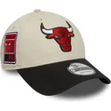 new-era-curved-brim-9forty-contrast-patch-chicago-bulls-nba-beige-and-black-adjustable-cap