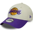 new-era-curved-brim-9forty-contrast-patch-los-angeles-lakers-nba-beige-and-purple-adjustable-cap