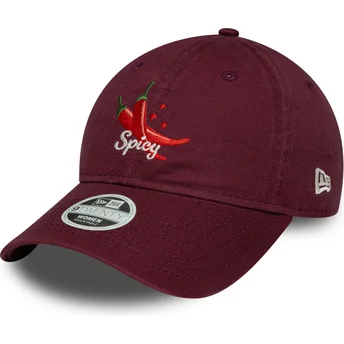 New Era Curved Brim Women 9TWENTY Phrase Spicy Maroon Adjustable Cap