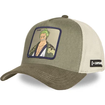 Capslab Roronoa Zoro OP6 ZOR One Piece Green and Beige Trucker Hat