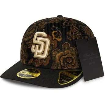 New Era Curved Brim 59FIFTY Low Profile Floral Cord Three Looms Printed Corduroy San Diego Padres MLB Black Fitted Cap