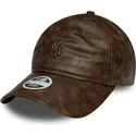 new-era-curved-brim-women-brown-logo-9twenty-worn-pu-new-york-yankees-mlb-brown-adjustable-cap