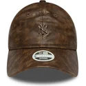 new-era-curved-brim-women-brown-logo-9twenty-worn-pu-new-york-yankees-mlb-brown-adjustable-cap