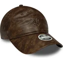 new-era-curved-brim-women-brown-logo-9twenty-worn-pu-new-york-yankees-mlb-brown-adjustable-cap