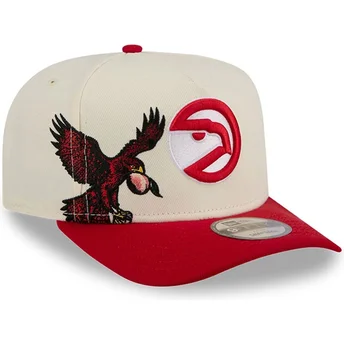 New Era Curved Brim 9FIFTY A Frame Precurved Hardwood Classics Atlanta Hawks NBA Beige and Red Snapback Cap