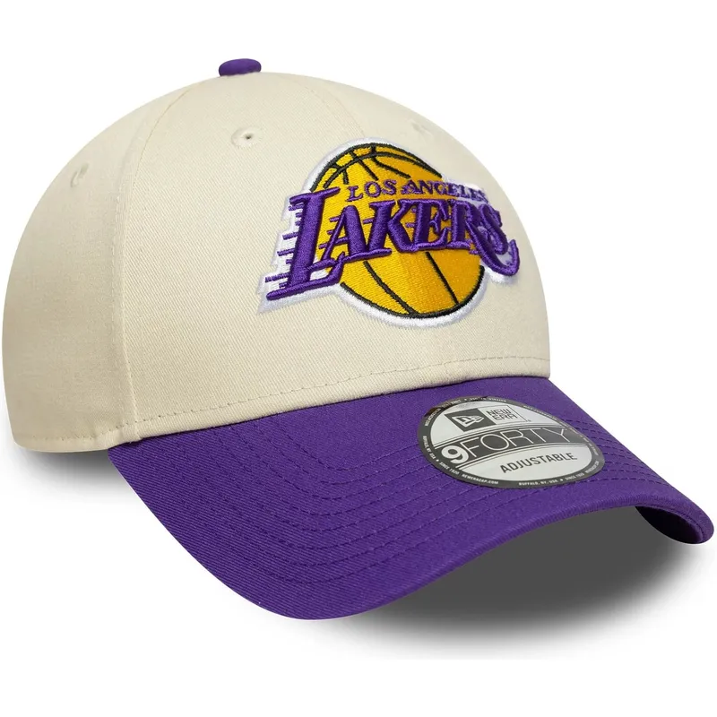 new-era-curved-brim-9forty-colour-block-los-angeles-lakers-nba-beige-and-purple-adjustable-cap