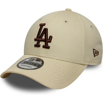 New Era Curved Brim Brown Logo 9FORTY League Essential Los Angeles Dodgers MLB Beige Adjustable Cap