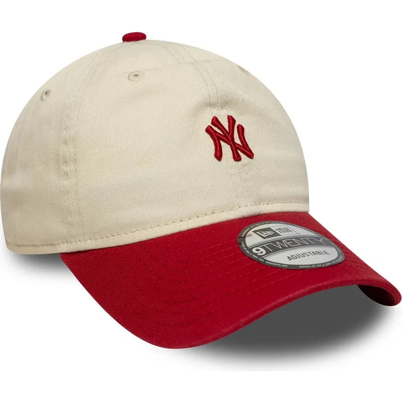 new-era-curved-brim-9twenty-mini-washed-new-york-yankees-mlb-beige-and-red-adjustable-cap