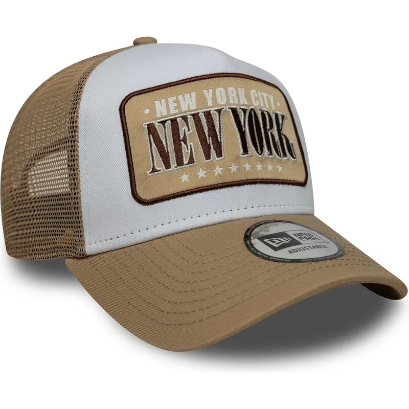 new-era-a-frame-location-cities-and-beaches-new-york-white-and-brown-trucker-hat