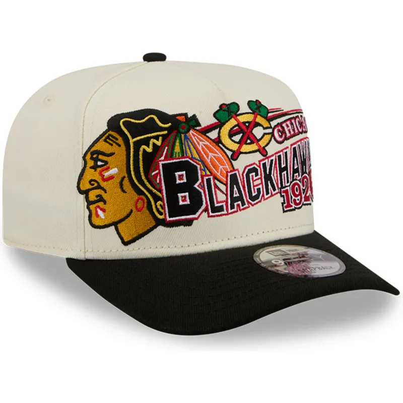 new-era-curved-brim-9fifty-a-frame-classic-chicago-blackhawks-nhl-beige-and-black-snapback-cap