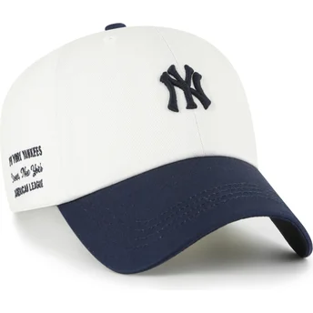 47 Brand Curved Brim Clean Up Contemporary Two Tone New York Yankees MLB Beige and Navy Blue Adjustable Cap