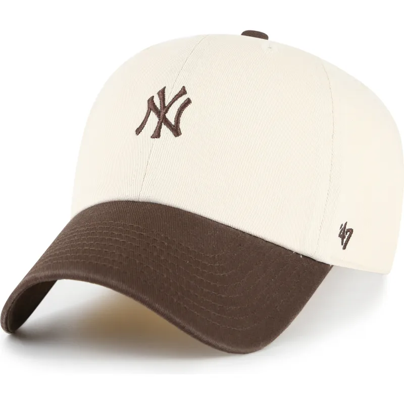 47-brand-curved-brim-clean-up-base-runner-two-tone-new-york-yankees-mlb-beige-and-brown-adjustable-cap