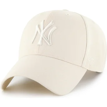 47 Brand Curved Brim MVP New York Yankees MLB Beige Snapback Cap with Beige Logo