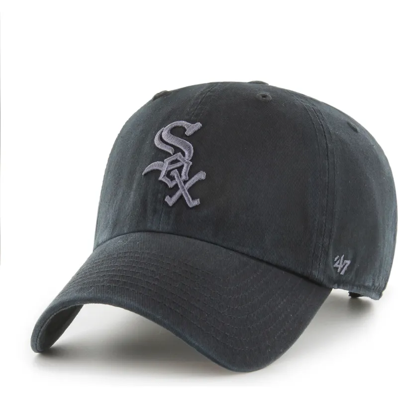 47-brand-curved-brim-grey-logo-clean-up-chicago-white-sox-mlb-black-adjustable-cap